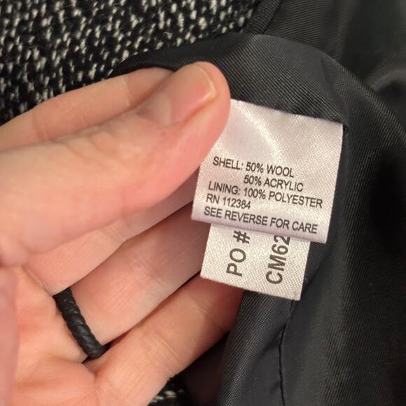 Calvin‎ Klein Jacket Large Black Wool Tweed Pea Coat Long Warm Pockets Collar - Picture 12 of 13